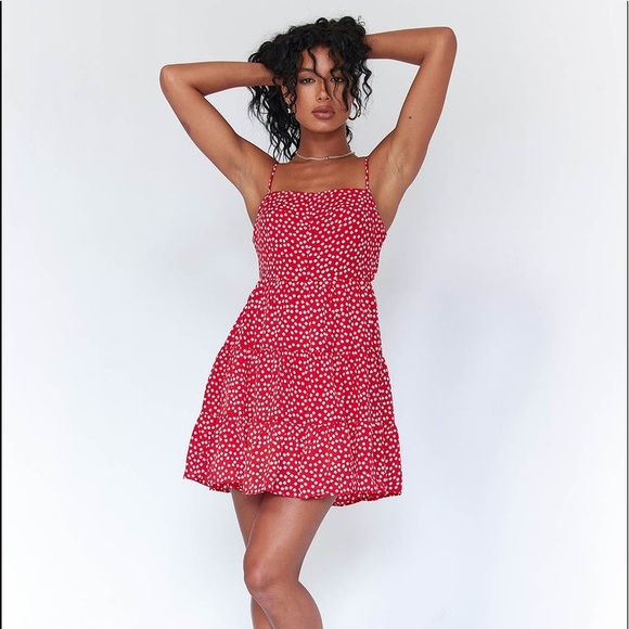 NWT Princess Polly Red Floral Tiered Dress - Picture 1 of 6